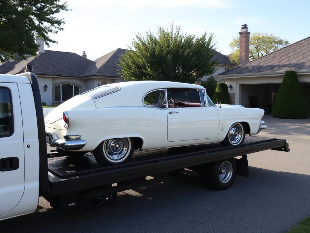 Careful classic-car delivery to the customer.